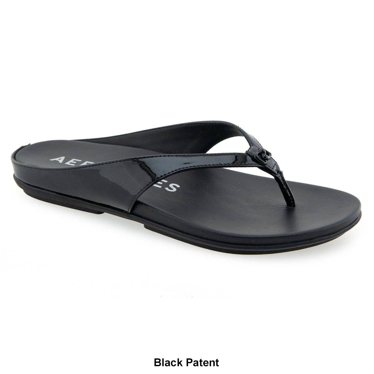 Aerosoles Women's Fisher Round Toe Thong Sandals - Black Patent Faux Leather Size 8M - Bellso