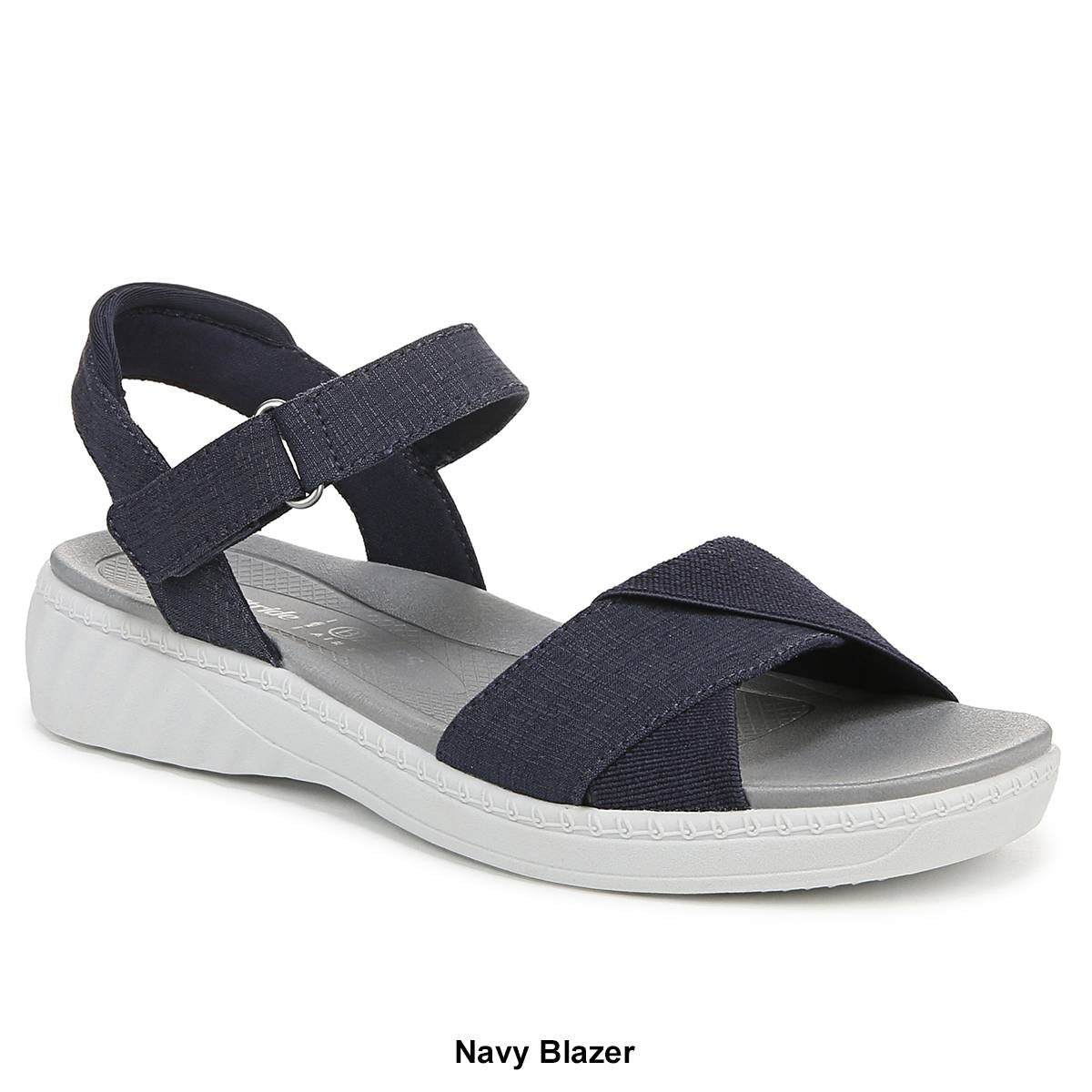 LifeStride Women's Lane Washable Open Round Toe Strappy Sandals - White Stretch Denim Fabric Size 9-1/2 M - Bellso