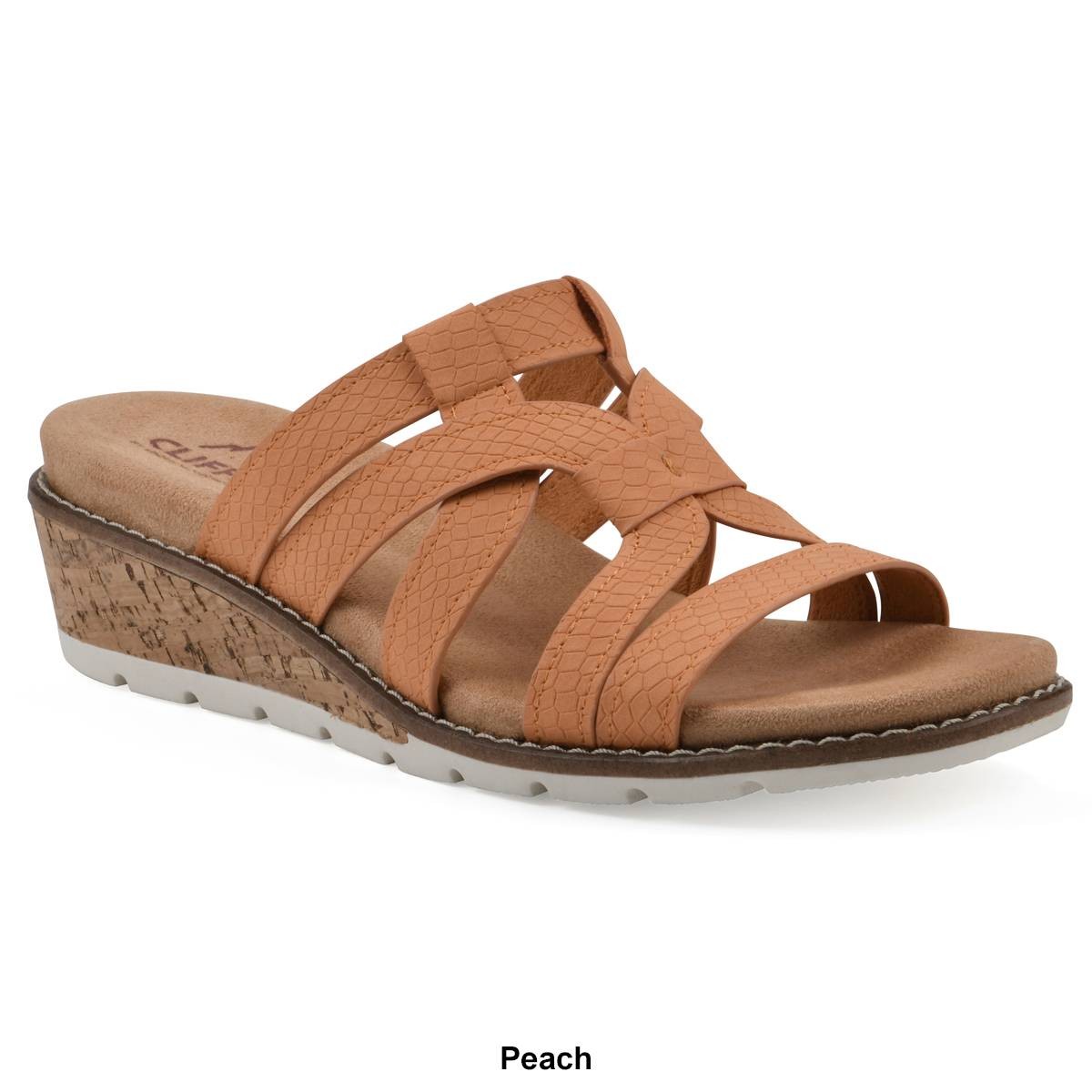 Cliffs by White Mountain Women's Tinisha Wedge Slip-on Sandals - White Embossed Size 8 - Bellso