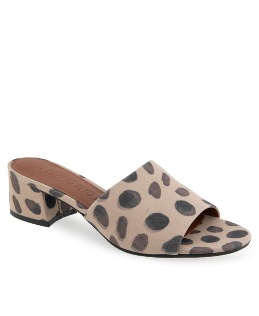 Aerosoles Women's Como Round Toe Slide Sandals - Natural/Brown Spotted Faux Suede 7.5 M - Bellso