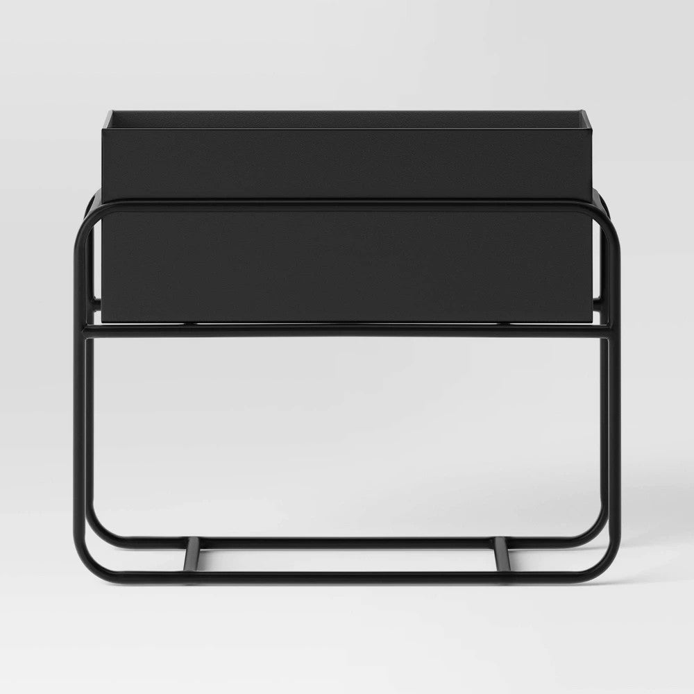 Rectangular Metal Indoor Outdoor Planter and Stand Set 20"x8"x16.5" Black - Threshold™