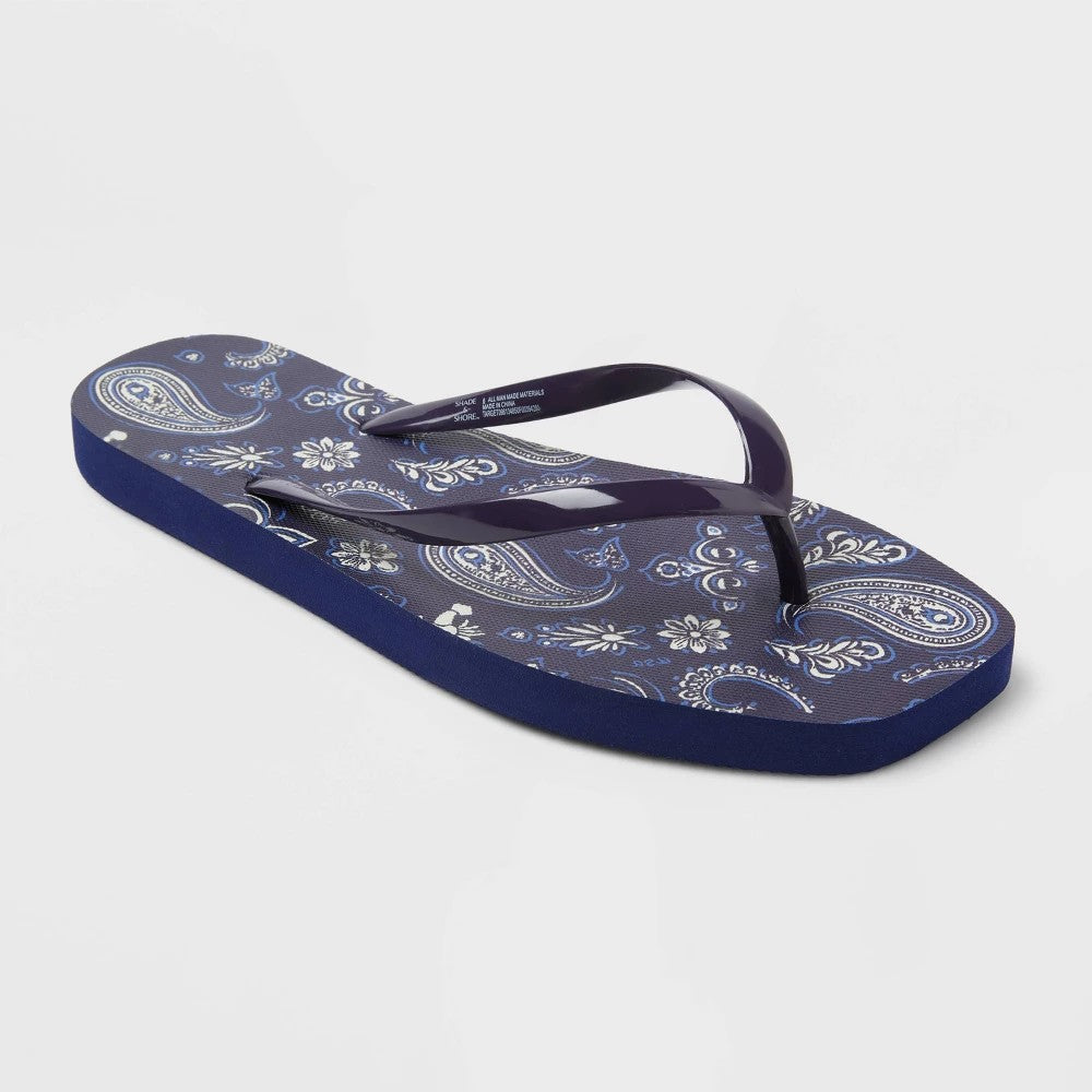 Women's Palmer Bandana Square Toe Flip Flops - Shade & Shore™ Dark Blue 11: Slip on, Non Marking Outsole