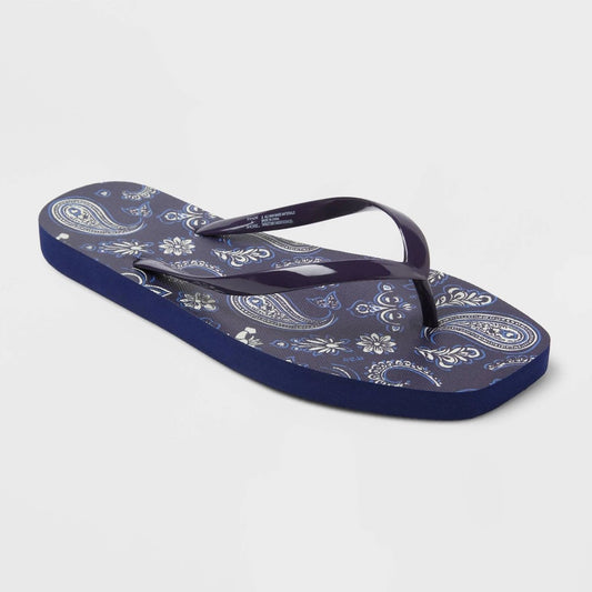 Women's Palmer Bandana Square Toe Flip Flops - Shade & Shore™ Dark Blue 11: Slip on, Non Marking Outsole