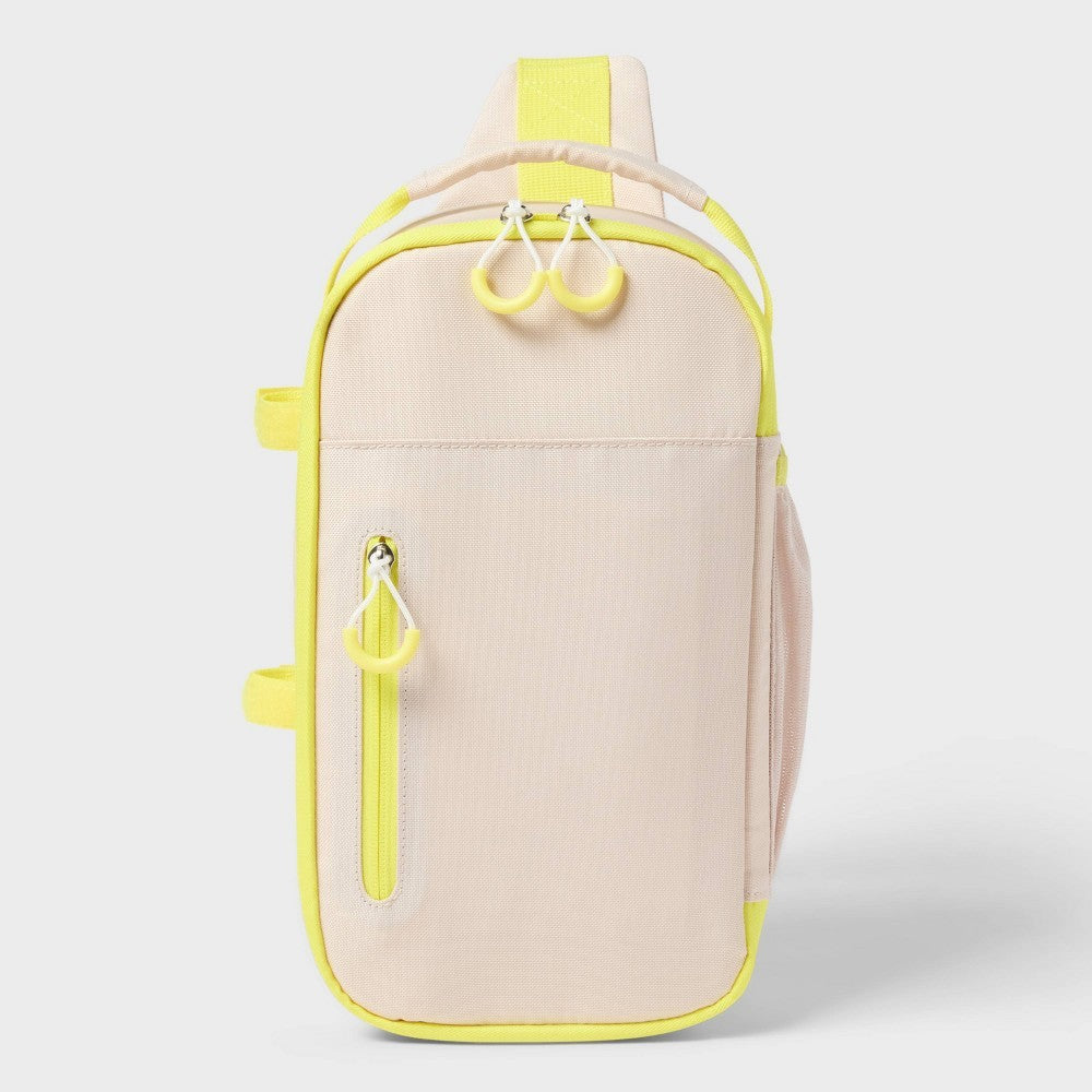 6 Cans/4.5qt Soft Sided Cooler - Sun Squad™ Beige/Yellow: Compact Recycled Polyester