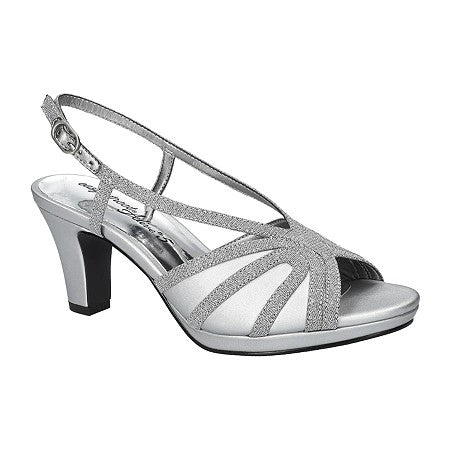 Easy Street Women's Starlight Strappy Heeled Sandals - Silver Sat Size 7 W - Bellso
