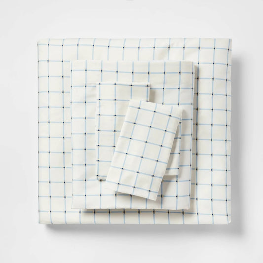 Twin/Twin Extra Long Microfiber Sheet Set Blue Grid - Room Essentials™ - Bellso