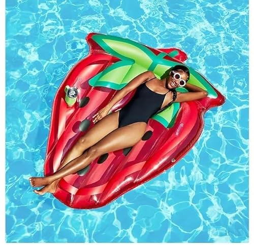 Member's Mark Inflatable Strawberry Pool Float, Red and Green, Swimming Pool Lounger - Bellso