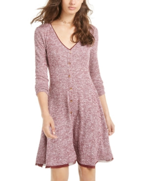 American Rag Juniors' Marled Rib-Knit Fit & Flare Dress Dark Red Size Large - Bellso