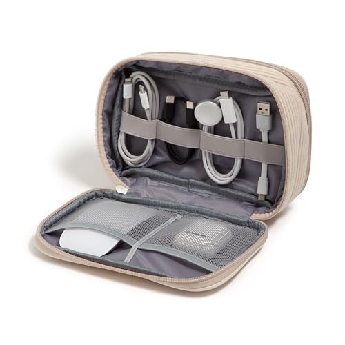 U Brands Dual Zip Corduroy Tech Organizer, 8" X 5.25" X 2.5", Sand Beige