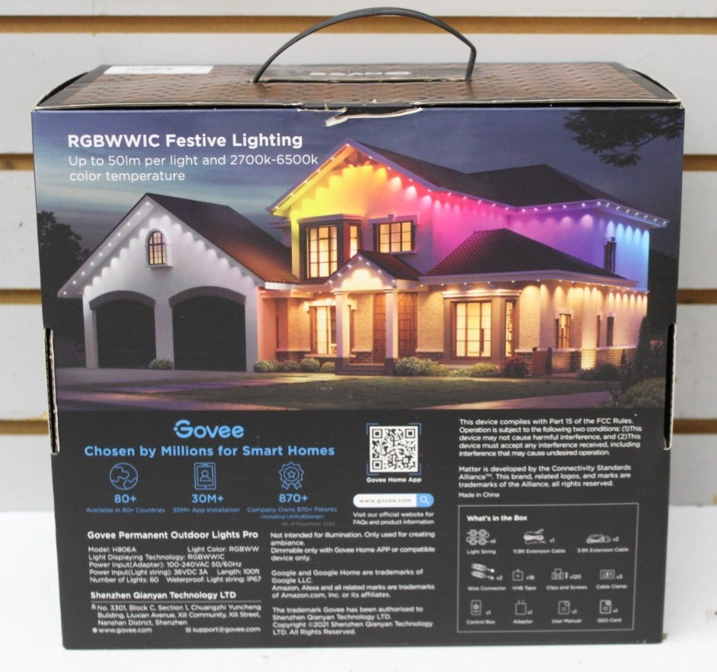 Govee Permanent Outdoor Lights Pro 60 Lights 100FT H806A - BLACK Latest Model