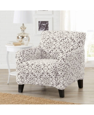 Great Bay Home Stretch Velvet-Plush Washable Chair Slipcover (Chair Wild Dove Grey - Snowflake)