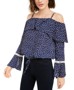 Bcx Juniors' Off-the-Shoulder Blouse - Navy Dots Size M - Bellso