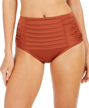 Calvin Klein COPPER SHIMMER Pleated High-Waist Bikini Swim Bottom, US Small - Bellso