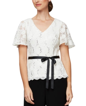 Alex Evenings Lace Blouse Shirt (Missy and Plus) - Bellso