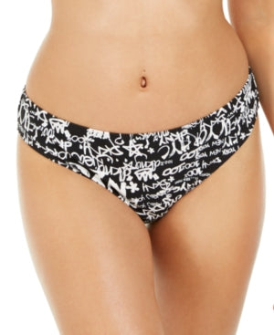 DKNY Women's Classic Scoop Graffiti-Print Bikini Bottoms - Black - Size L - Bellso