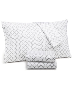 Closeout! Charter Club Damask Designs 550 Thread Count Printed Cotton Pillowcases Pair, Standard, Created for Macy's - Arabesque Geo Smoke - Bellso
