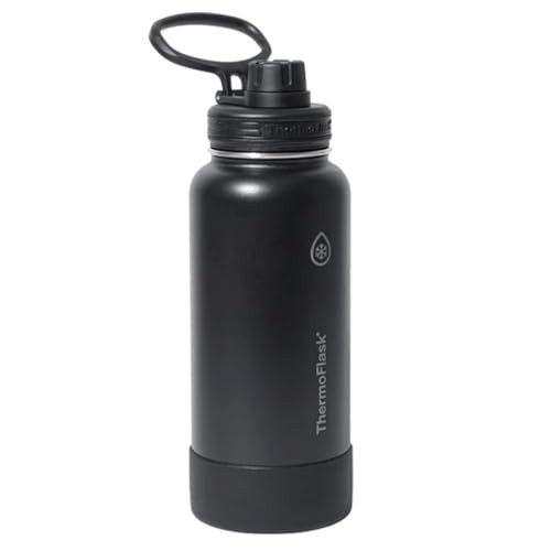 ThermoFlask Stainless Steel Water Bottle, 32 Oz, Double Wall Vacuum Insulated, Leakproof, 2-Pack (Black/Pink)