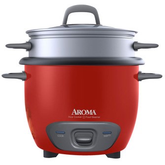 Aroma 14 Cup Pot-Style Rice Cooker and Food Steamer - ARC-747-1NG: 2 Settings, Vegetable Steamer, Cool Touch, Red - Bellso