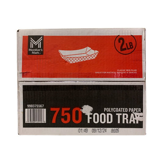 Member's Mark 2lb. Poly-Coated Paper Food Trays, 750 Count, Classic Red Plaid