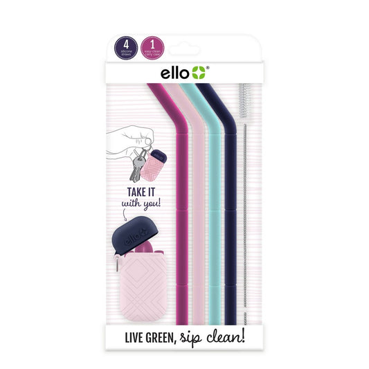 Ello Compact Fold and Store Silicone Straw Set, June Breeze Assorted - Bellso