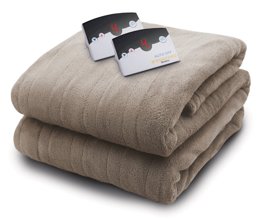 Biddeford Electric Microplush Queen Blanket - Taupe - Bellso