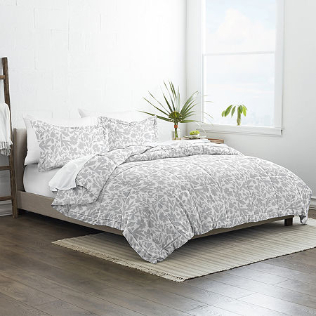 Abstract Garden Light Gray Pattern Comforter Set Down-Alternative Ultra Soft Microfiber Bedding King & Cal King - Bellso