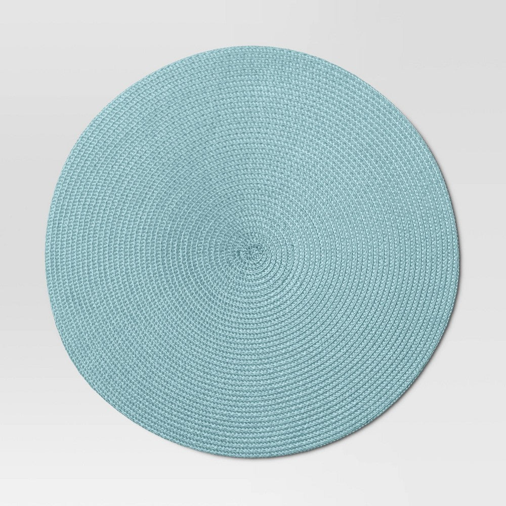 Polyround Charger Placemat Blue - Threshold: Traditional Round Table Mat, 15" Basket Weave, Spot Clean - Bellso