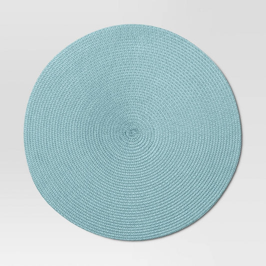 Polyround Charger Placemat Blue - Threshold: Traditional Round Table Mat, 15" Basket Weave, Spot Clean - Bellso