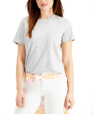 Style & Co Solid Crewneck One-Pocket Top, Created for Macy's - Light Grey Heather M - Bellso