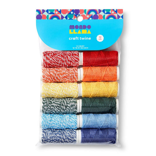 12ct Craft Twine - Mondo Llama: Multicolor Cotton Yarn String, Thin Ribbon, 30ft Length, 12 Pack - Bellso