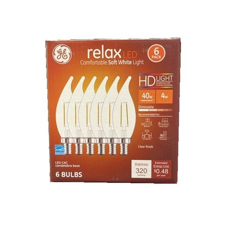 GE Relax LED Comfortable Soft White Light 40W Replacement Bulb (Pack of 6) - Bellso