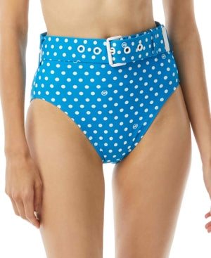 Michael Michael Kors Belted High-Waist Bikini Bottoms - Cyan Blue XS - Bellso