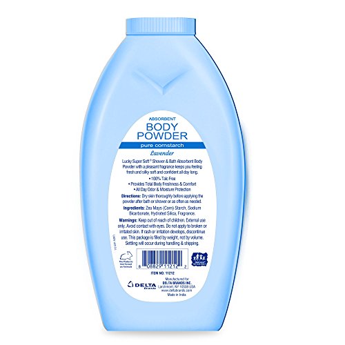 Lucky Super Soft Cornstarch Body Powder  Lavender  10 Ounce - Bellso