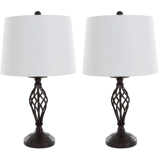 Lavish Home 24.5" Spiral Cage Table Lamp Set - Bronze and White - Bellso