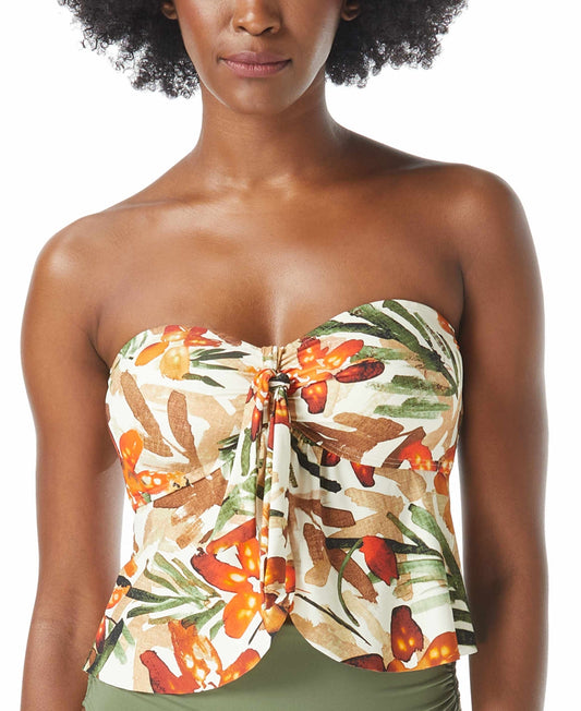 Vince Camuto Women's Seychelles Floral Tie Front Bandini Swim Top in Bone | Size Medium | HerRoom.com - Bellso