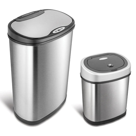 Ninestars 13 Gal & 3 Gal Automatic Touchless Oval Infrared Motion Sensor Trash Can, Silver & Black - Bellso