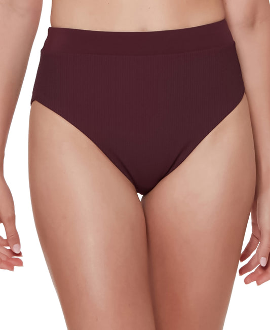 Sanctuary Sandbar Solids Banded High-Leg High-Rise Ribbed Bikini Bottoms - Retrograde XS - Bellso