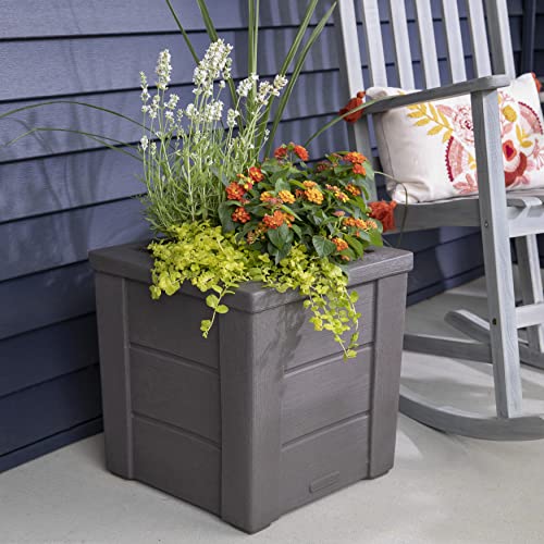 Lakewood 16 in. H X 15.75 in. W X 15.75 in. D Dark Cedar Resin Square Indoor/Outdoor Planter Box - Bellso