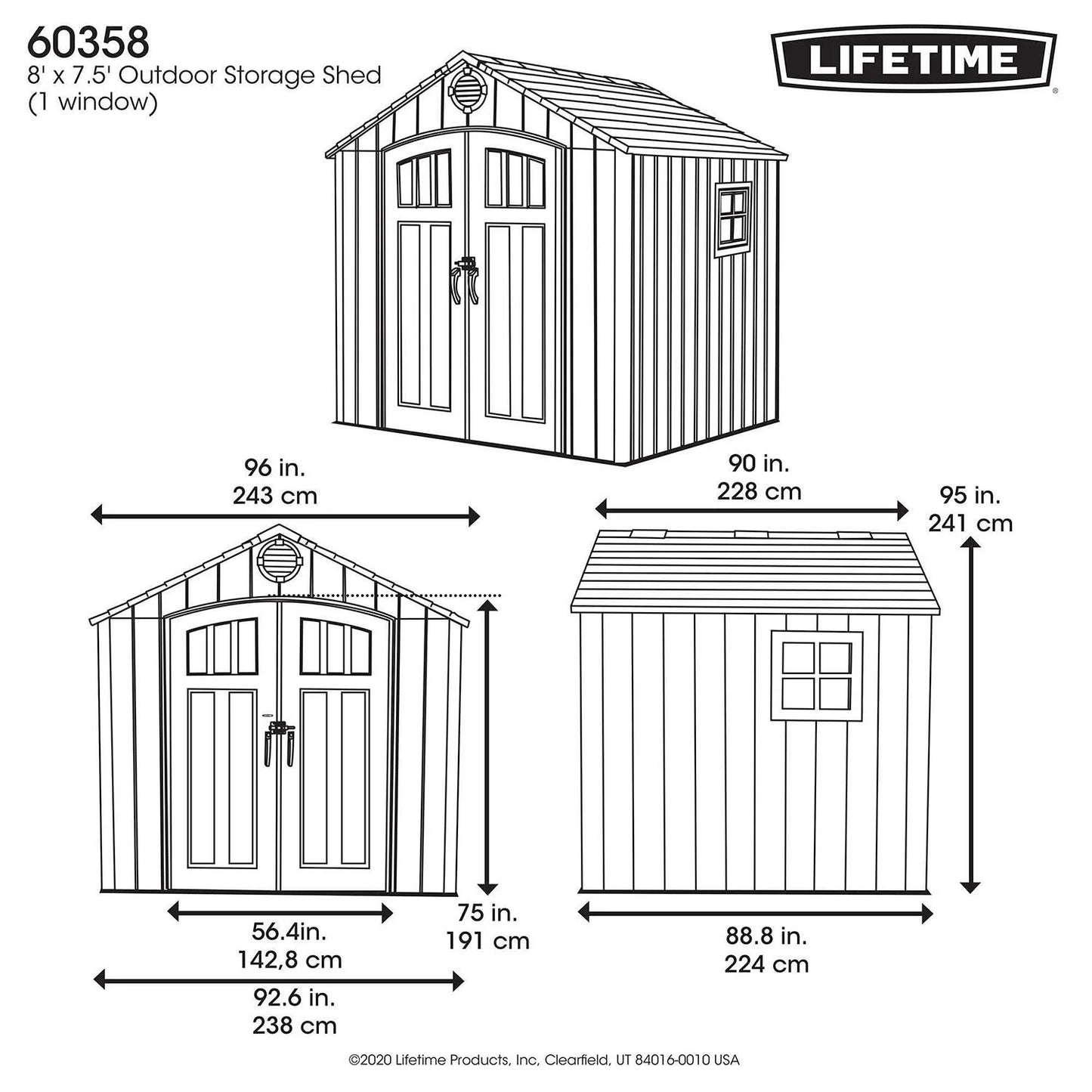 Lifetime Lockable DIY Polyethylene Storage Shed 52.9 Sq. Ft. 8 X 7.5 Light Brown (60370) - Bellso