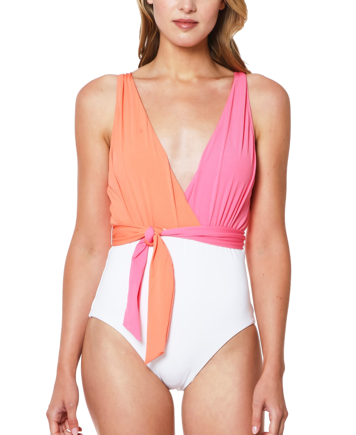 Sanctuary Colorblocked Tie-Front Plunge Swimsuit Women's S - Bellso