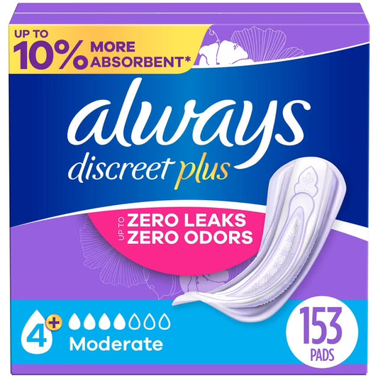 Always Discreet Incontinence Pads, Moderate Absorbency (153 Ct.)