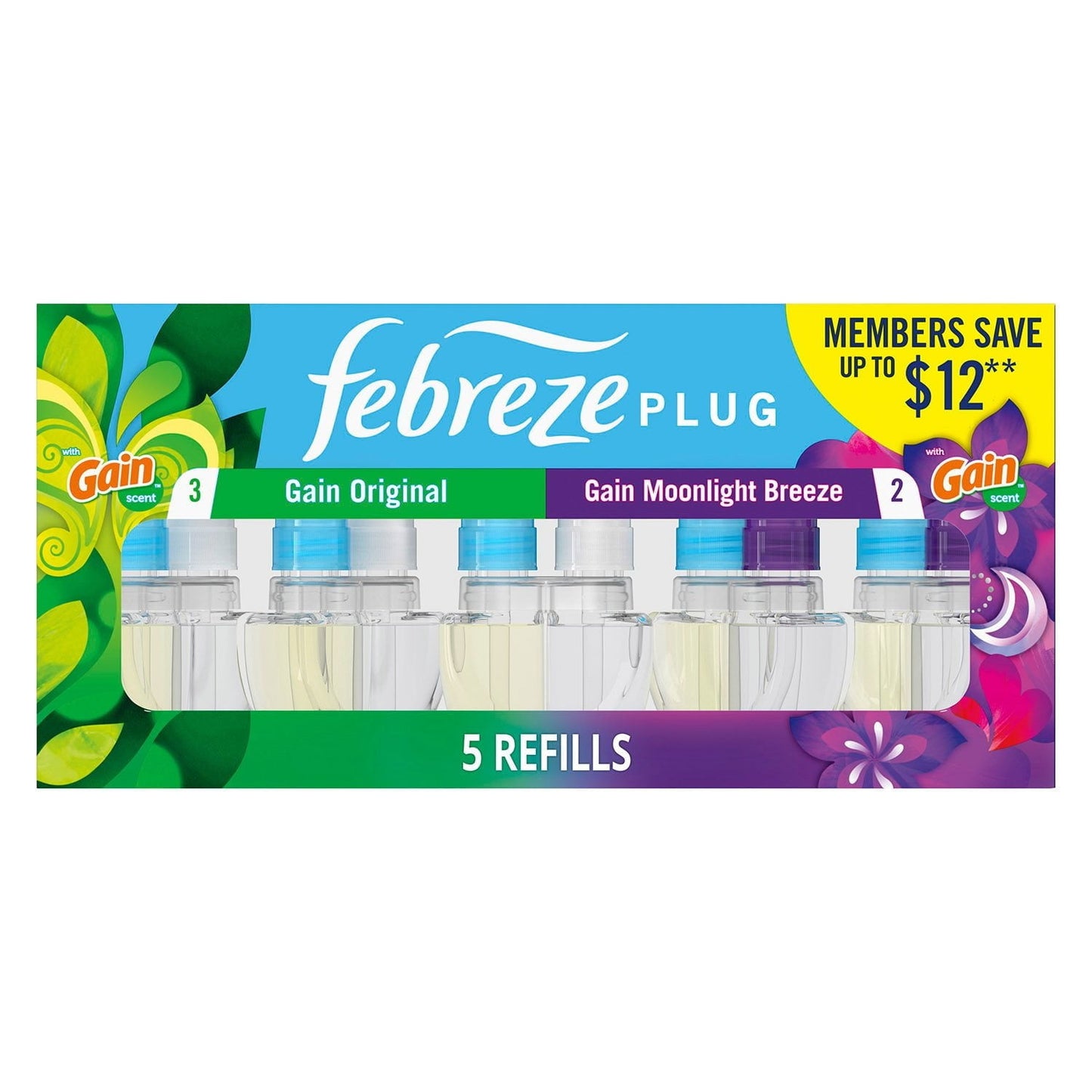 Febreze Plug Air Freshener Gain Original + Gain Moonlight Breeze (5 Refills)