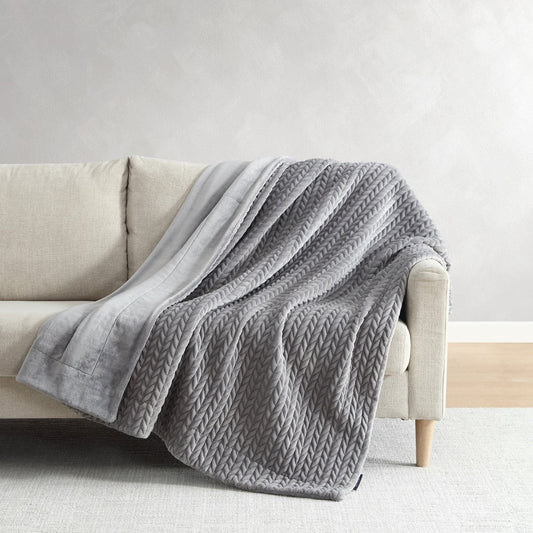 Ann Taylor Chevron Plush Throw Blanket 60 X 70 (Gray)