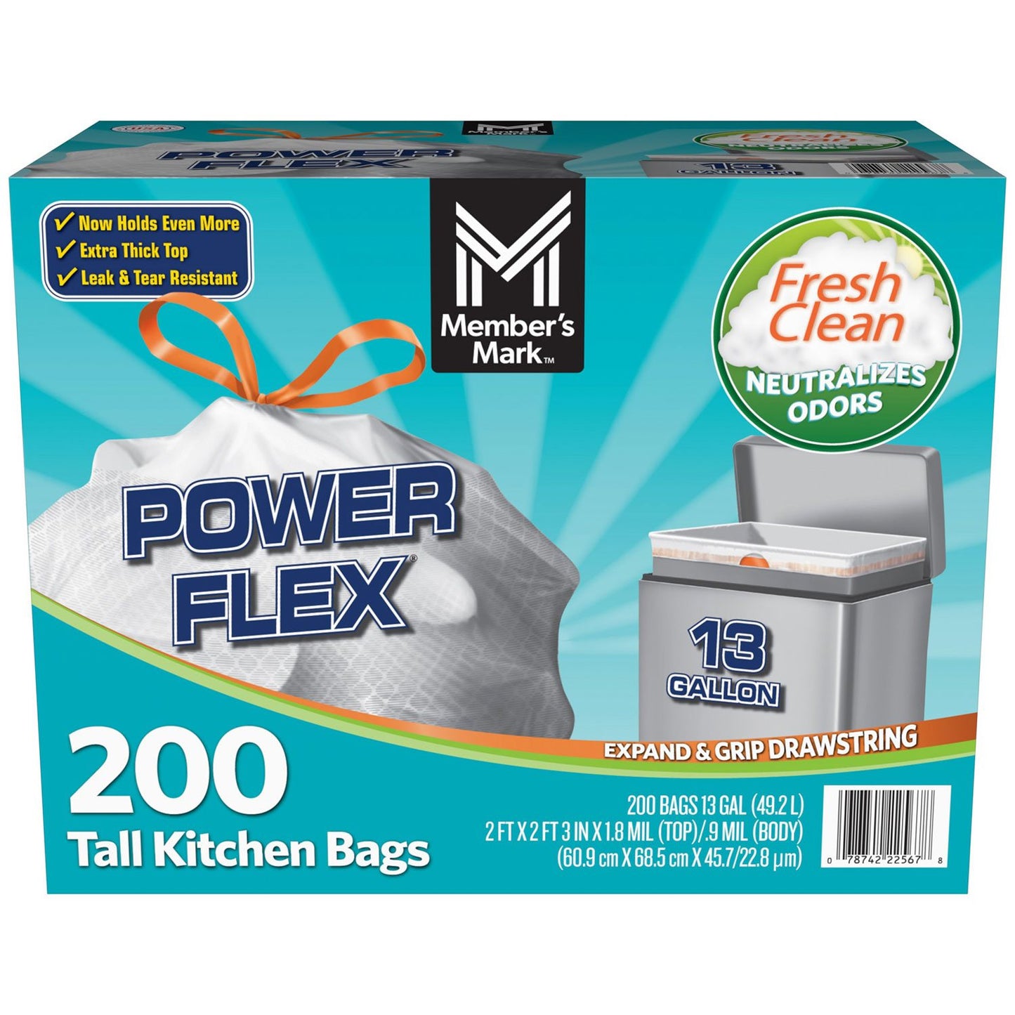 Member's Mark Power Flex Tall Kitchen Drawstring Bags