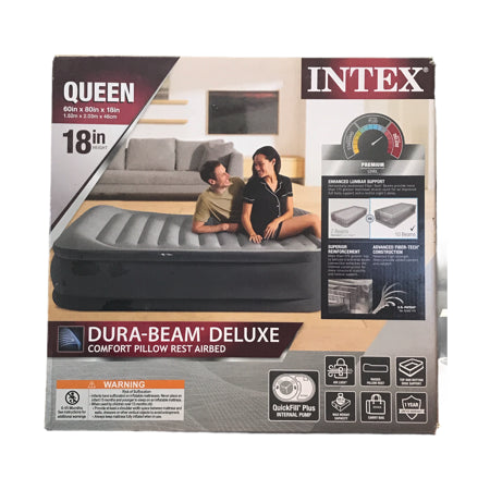 Intex Queen Dura-Beam Deluxe Comfort Pillow Rest Airbed with Internal Pump - Bellso