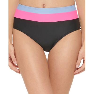 DKNY BLACK Colorblocked High-Waist Bikini Swim Bottom US Large - Bellso