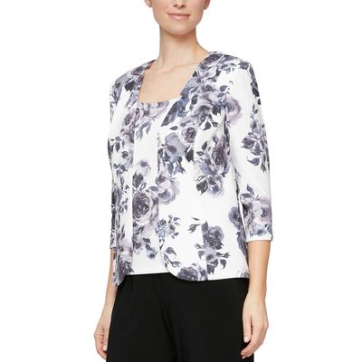 Petites Womens Floral Print 3/4-Sleeve Suit Jacket LP - Bellso