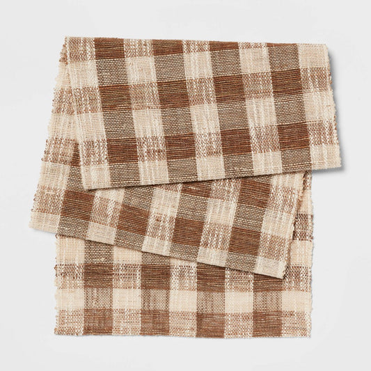 72" X 14" Cotton Gingham Table Runner Brown - Threshold™ - Bellso