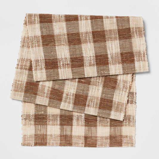 108" X 14" Cotton Gingham Table Runner Brown - Threshold™ - Bellso