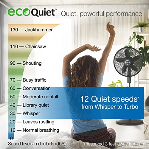 Lasko WhisperForce 18 12 Speed Oscillating Remote Control DC Motor Pedestal Fan Black S18708 - Bellso